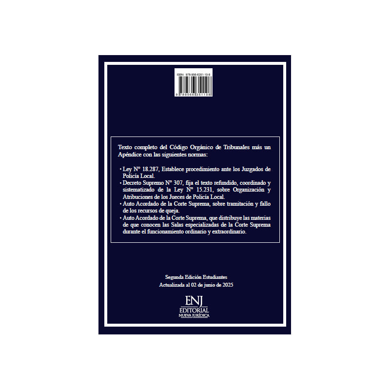 Codigo Organico De Tribunales Ed. Oficial Para Estudiantes
