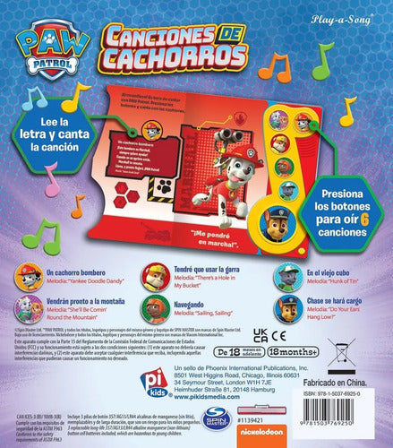 Paw Patrol Canciones De Cachorros (tapa Dura) / Nickelodeon