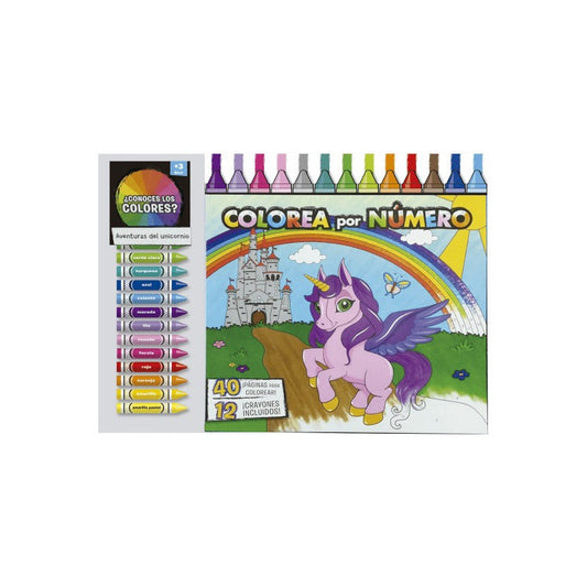 Colorea Por Número Unicornios Incluye 18 Crayones / Lexus