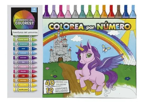 Colorea Por Número Unicornios Incluye 18 Crayones / Lexus