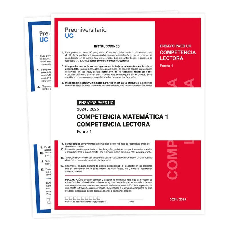 Set Ensayo Paes Forma 1 / Ediciones Uc