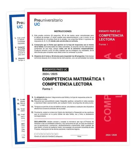 Set Ensayo Paes Forma 1 / Ediciones Uc