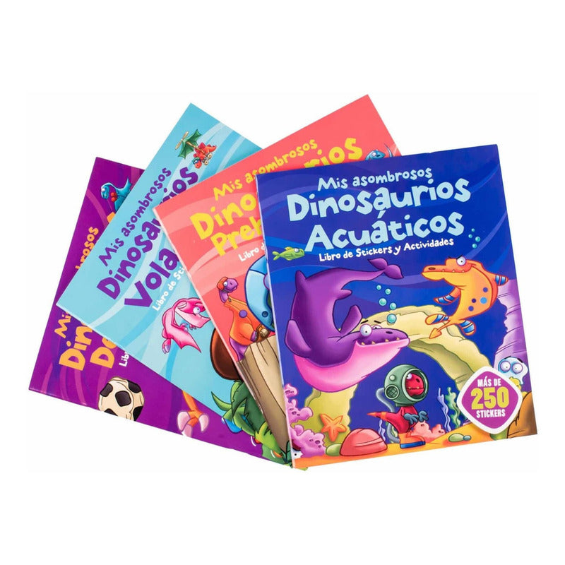 Mis Asombrosos Dinosaurios 4 Libros + De 1000 Stickers Lexus