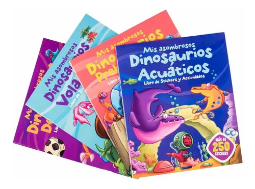 Mis Asombrosos Dinosaurios 4 Libros + De 1000 Stickers Lexus